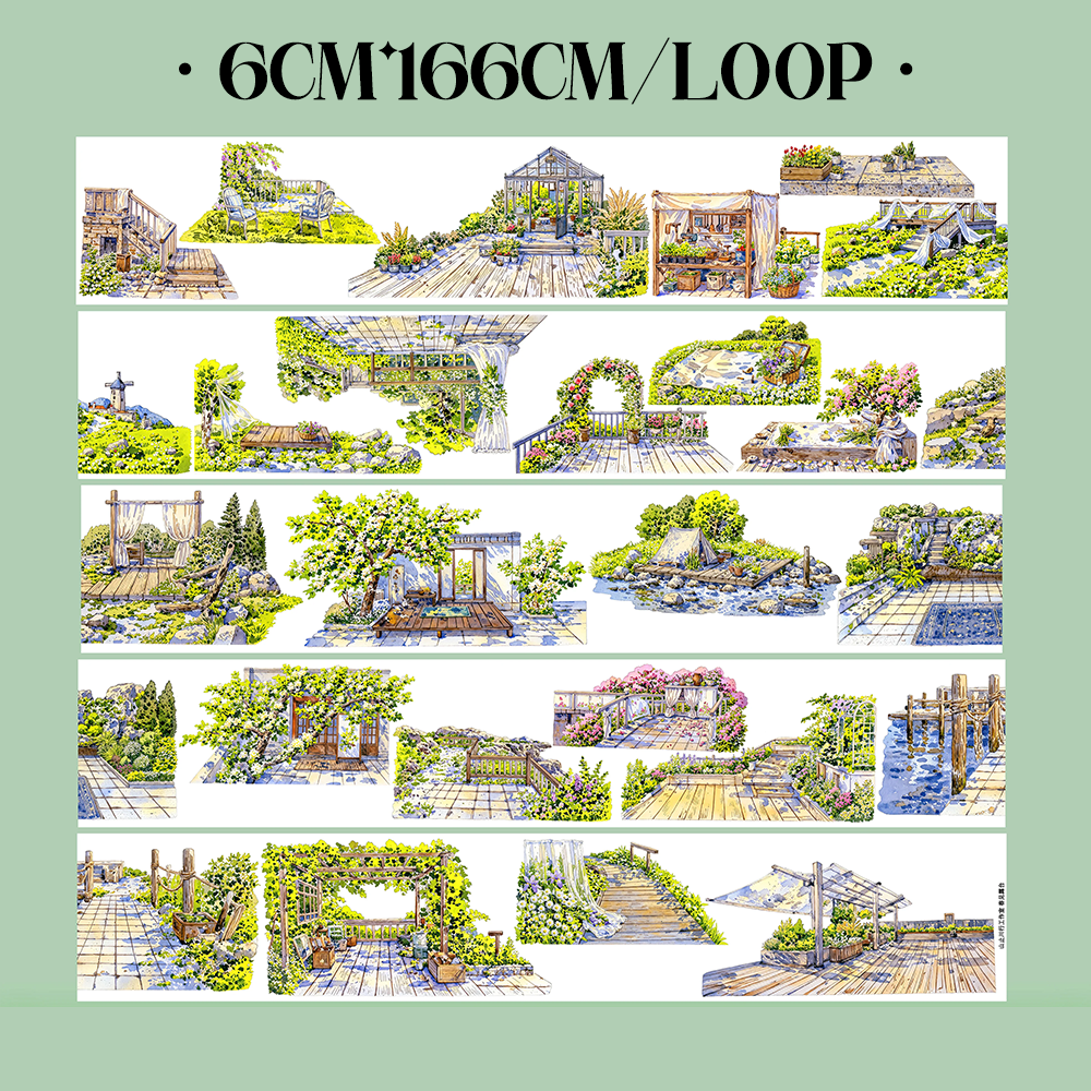 【SZCX】Spring View Terrace Landscape PET Tape For Scrapbooking and Journaling