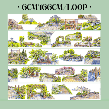 【SZCX】Spring View Terrace Landscape PET Tape For Scrapbooking and Journaling