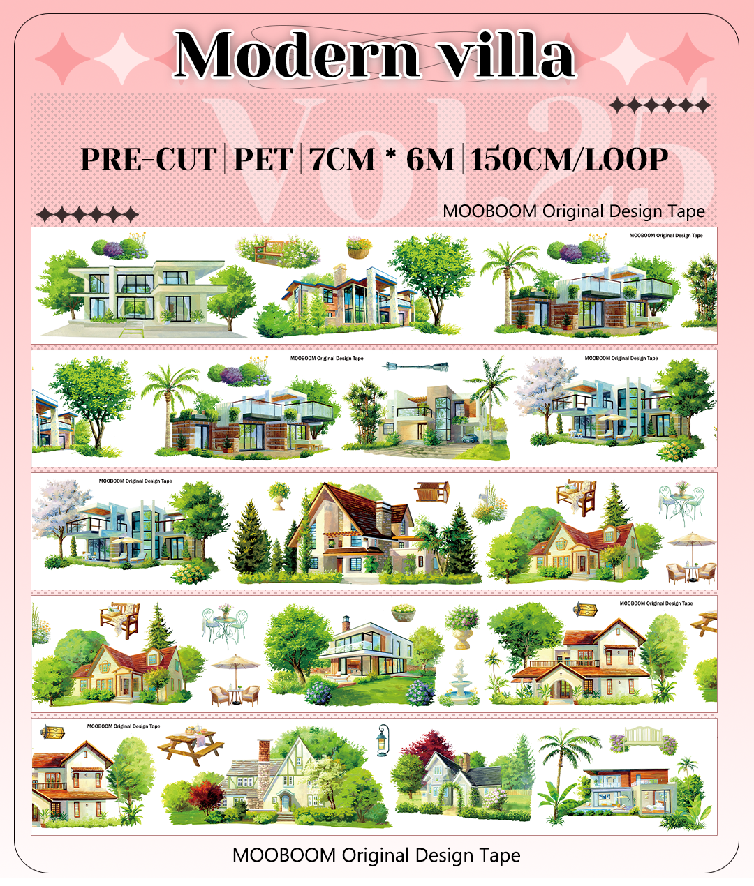 Modern villa scenery PET tape with garden and architecture details