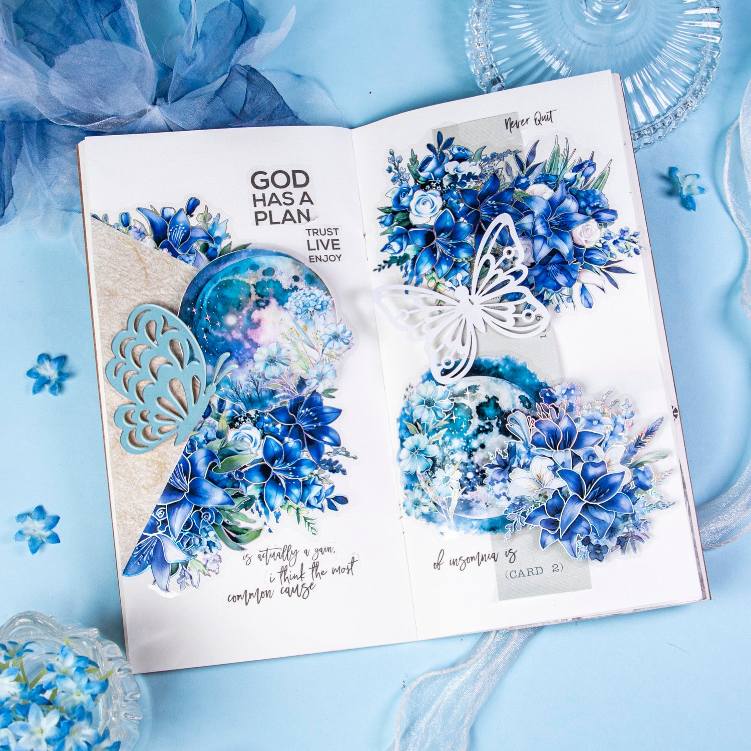 Sea of Blue Flowers Scrapbooking Journal PET Sticker