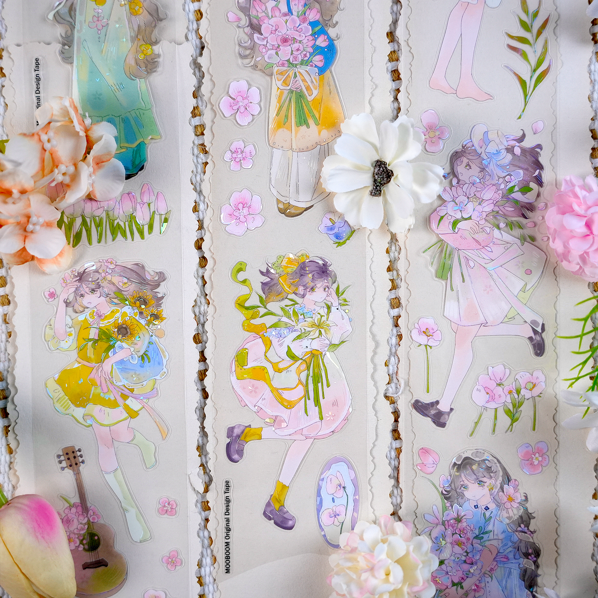 MOOBOOM Original Design floral girl PET tape for soft feminine journaling