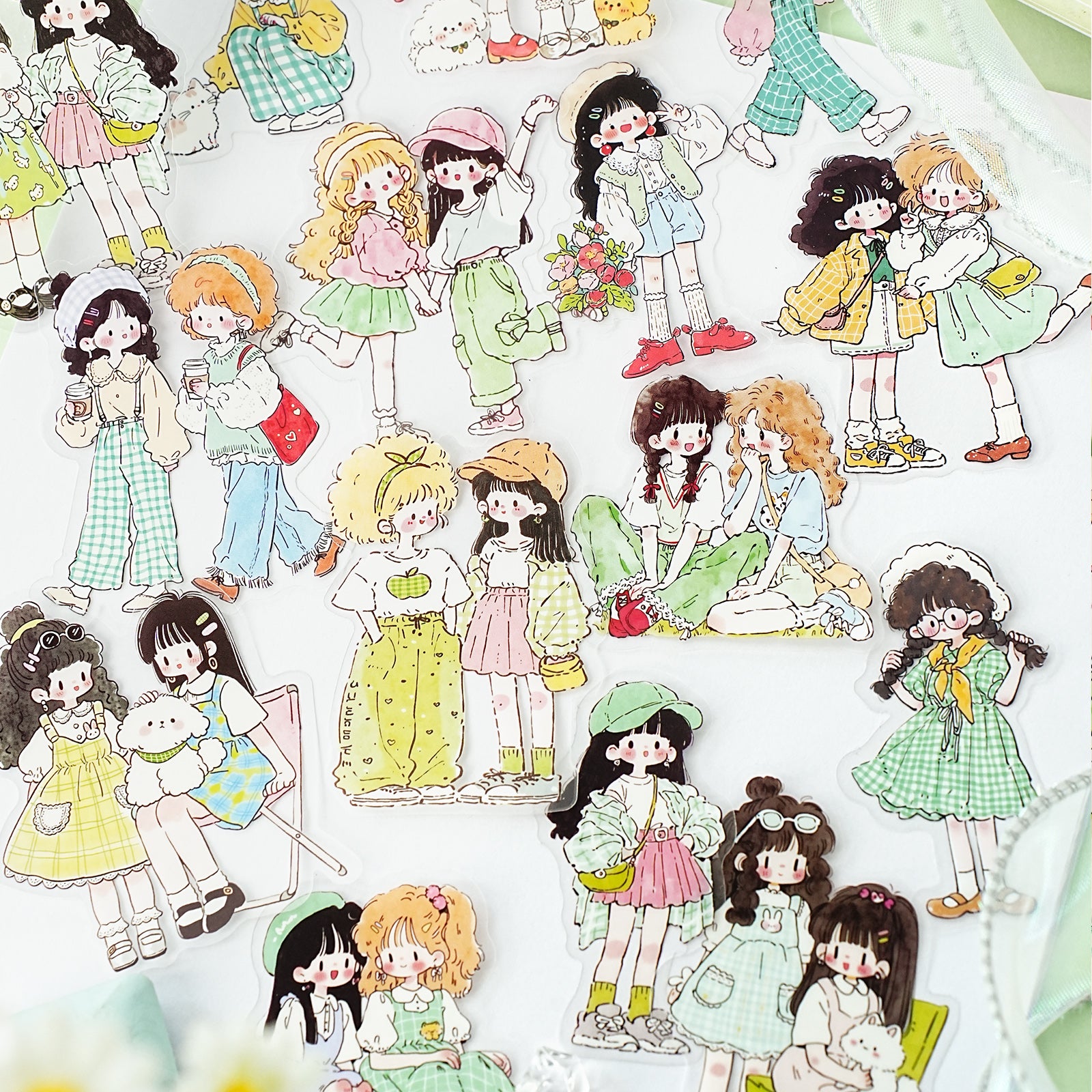 Cute girl PET sticker design for planner spreads and paper crafts