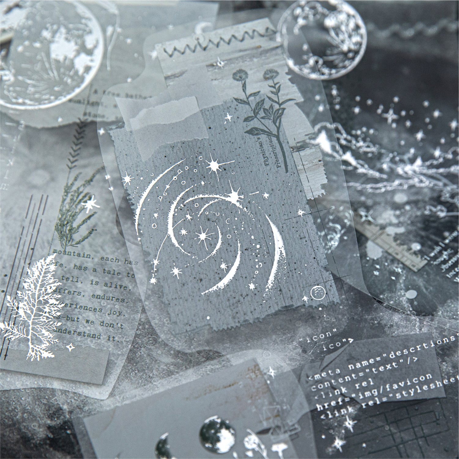 3D Silver Foiled Stars and Moons on Paper PET Stickers