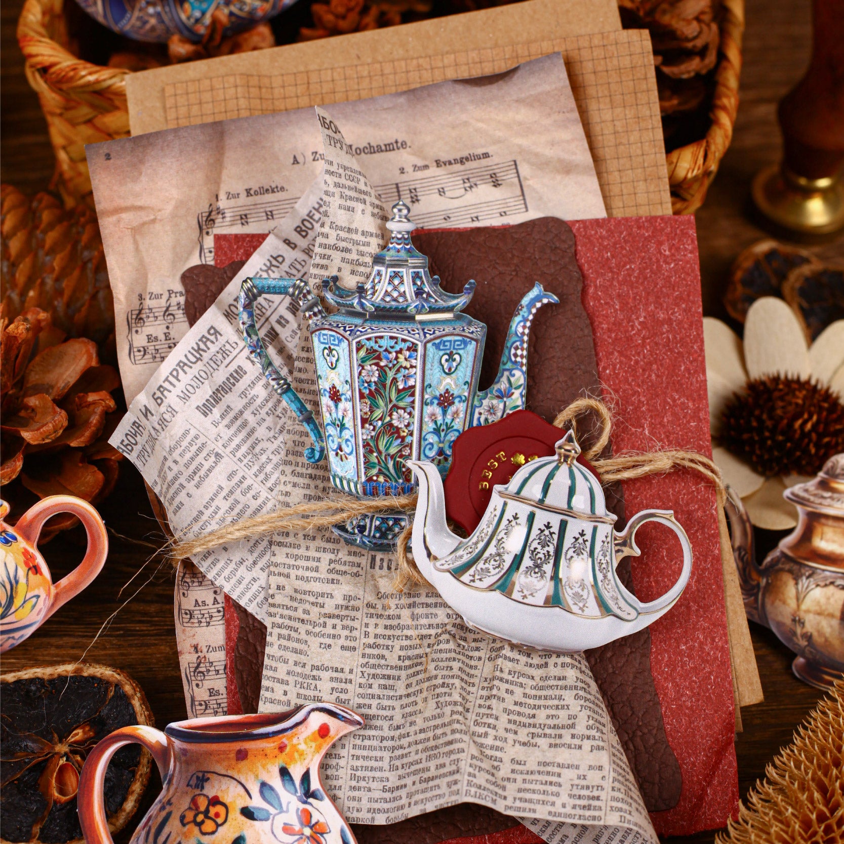 Decorative teapot sticker for planner pages and gift packaging