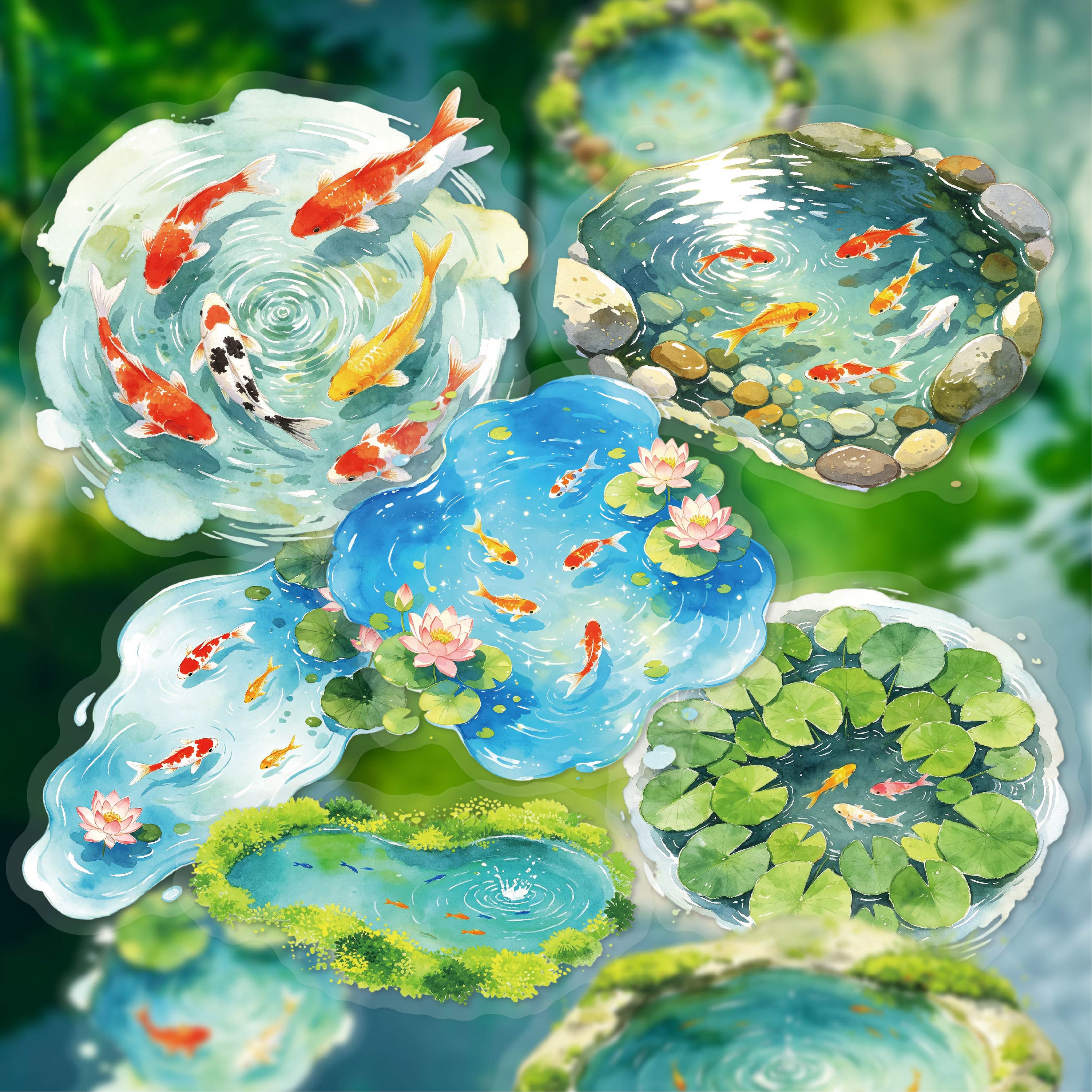 Clear Pond Reflecting Carp Sticker for journaling and scrapbooking