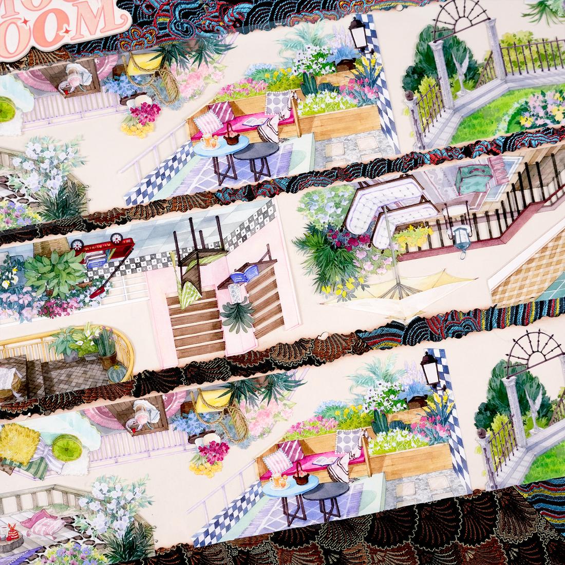 【HZTM】Flowers Bloom by the Courtyard Landscaping Tape