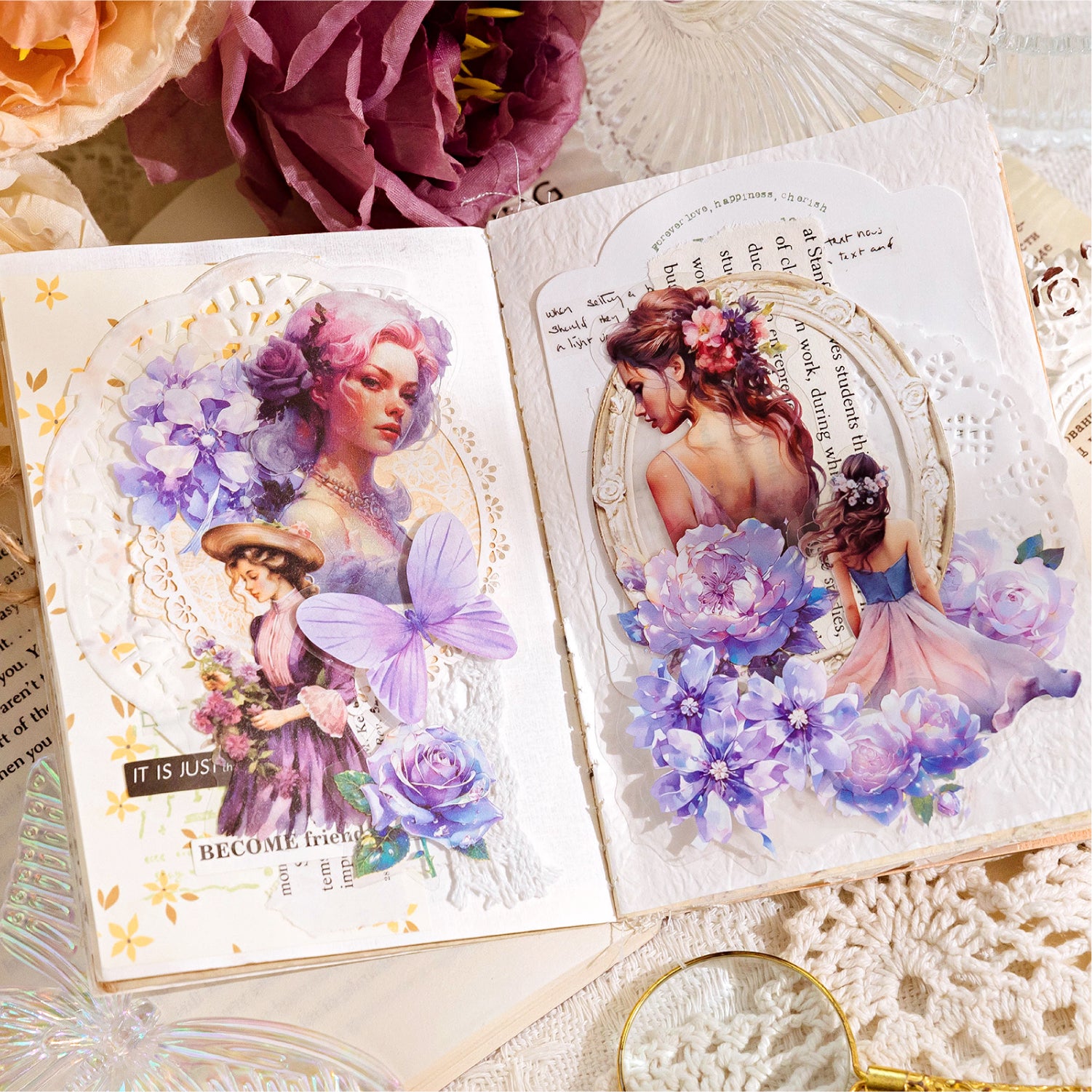 Girl and Flower Scrapbooking Journaling PET Sticker