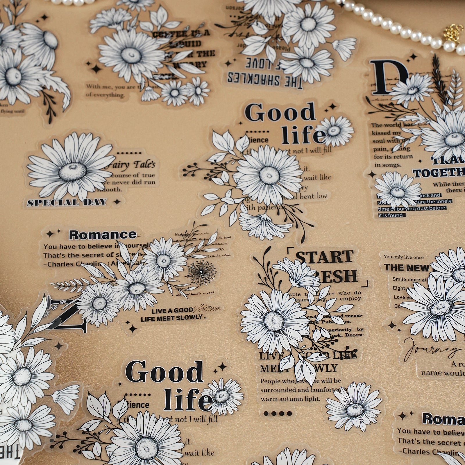 Ink-Blue Flower Traces Sticker For Scrapbooking and Journaling | MOOBOOM