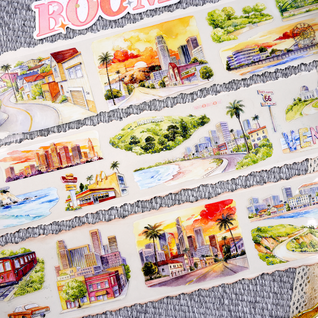【MOOBOOM】Los Angeles City Buildings Scenery Shell Light Foil Pre-cut Landscaping Tape