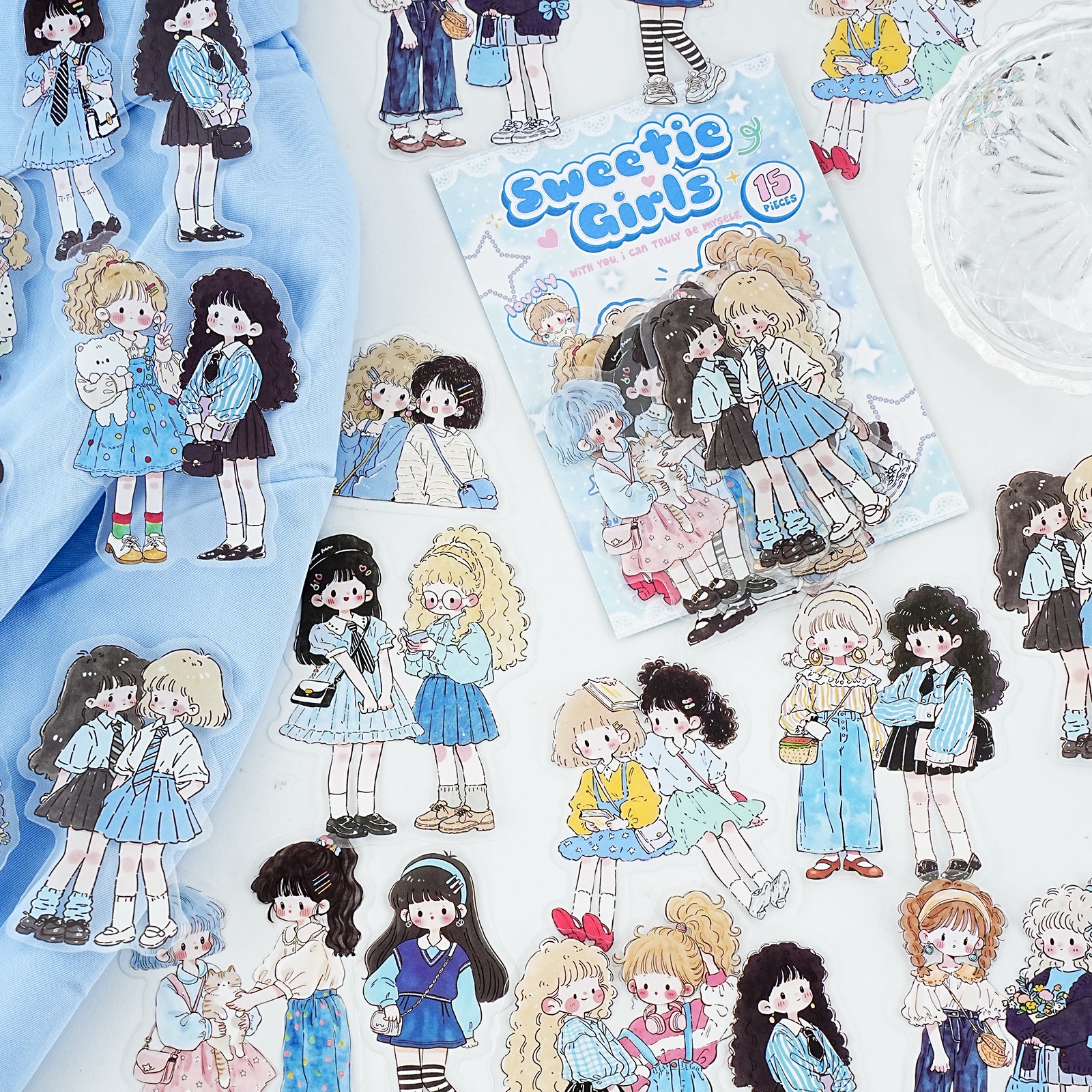 Cute girl sticker artwork for layered journal decoration