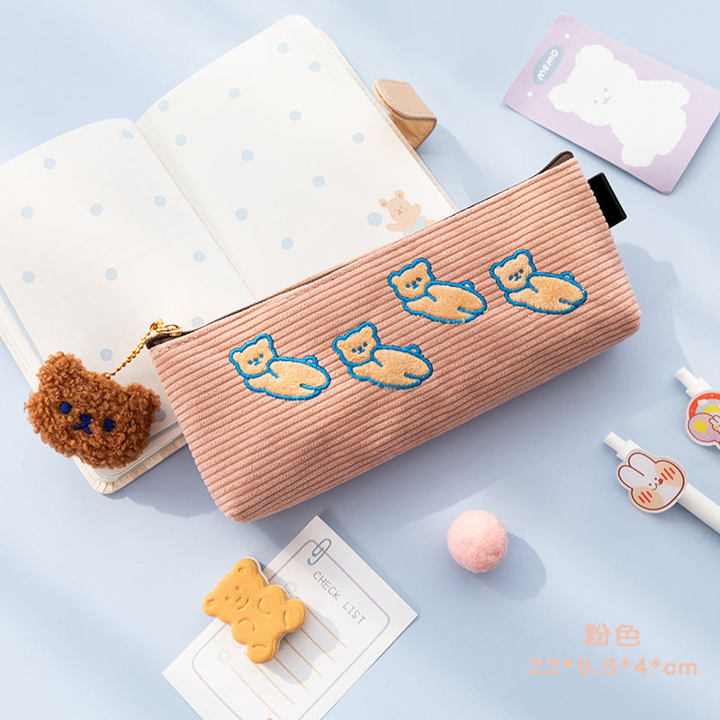 Cute Bear Corduroy Pencil Case