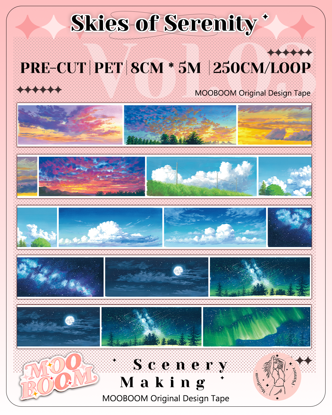 【MOOBOOM】Skies of Serenity Scenery Pre-cut Landscaping Tape