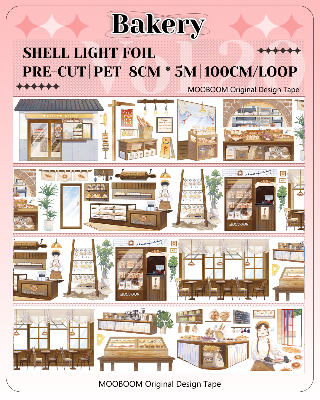 【MOOBOOM】Bakery Dessert Shop Indoor View Pre-cut Shell Light Foil Landscaping Tapes