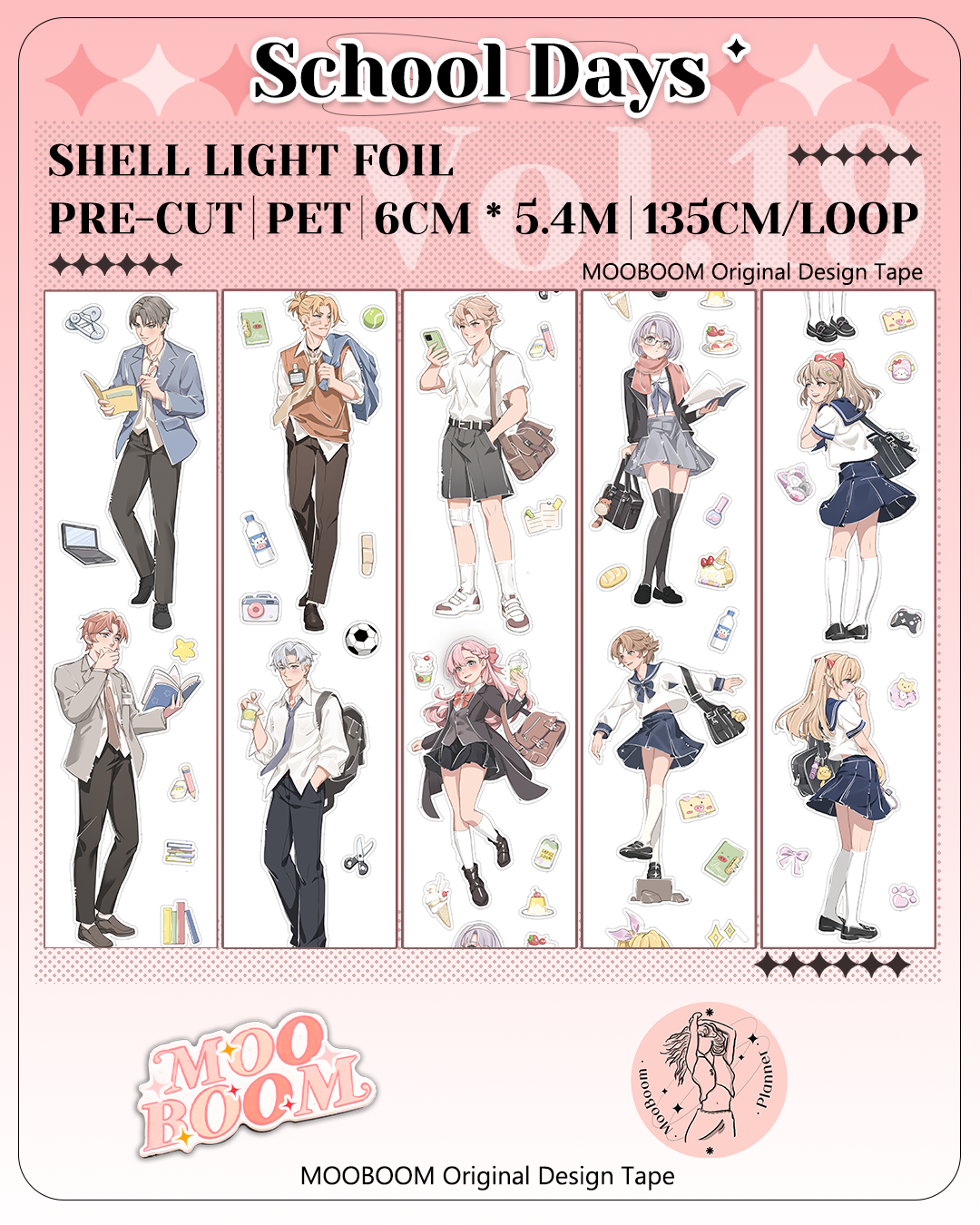 【MOOBOOM】School Days Character-themed Shell Light Foil PET Tapes
