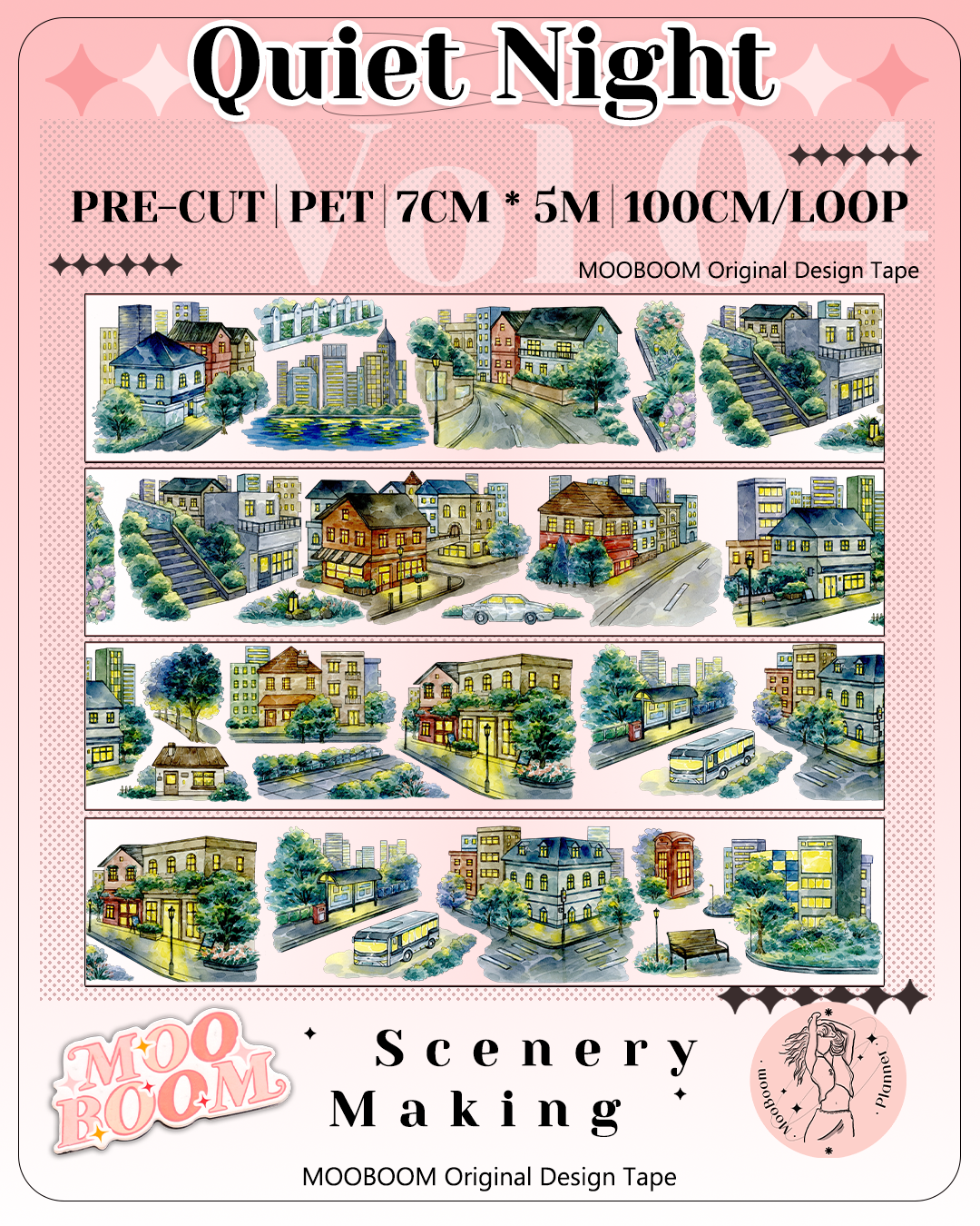 【MOOBOOM】Quiet Night Scenery Pre-cut Landscaping Tape
