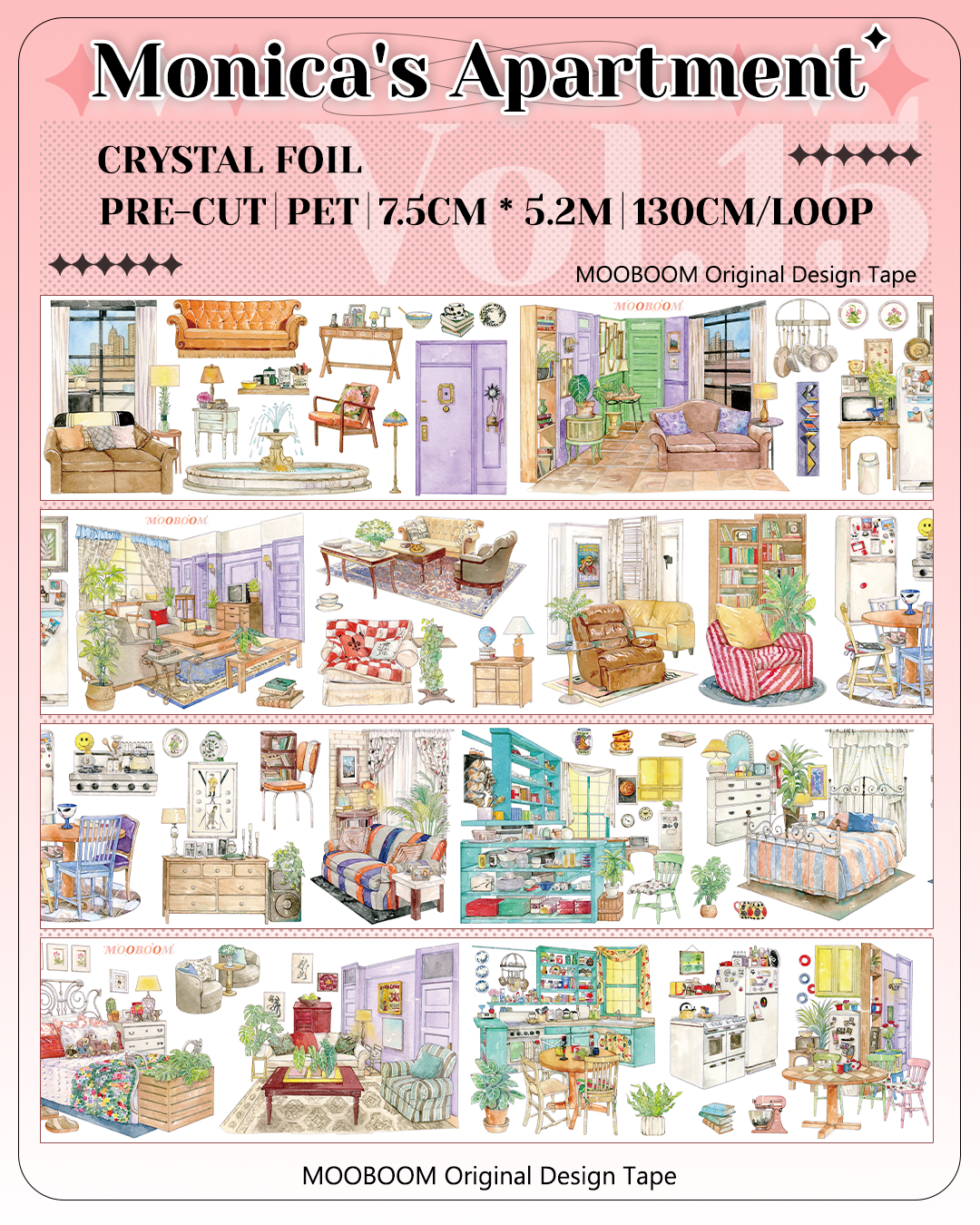 【MOOBOOM】Monica's Apartment Indoor View Pre-cut Crystal Foil PET Tape