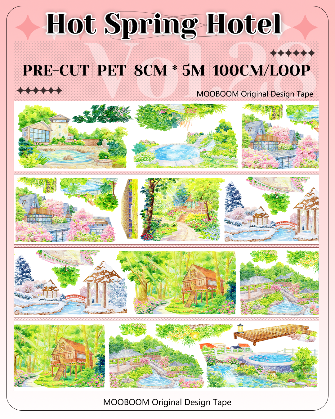 MOOBOOM hot spring hotel scrapbook tape 7cm by 5m