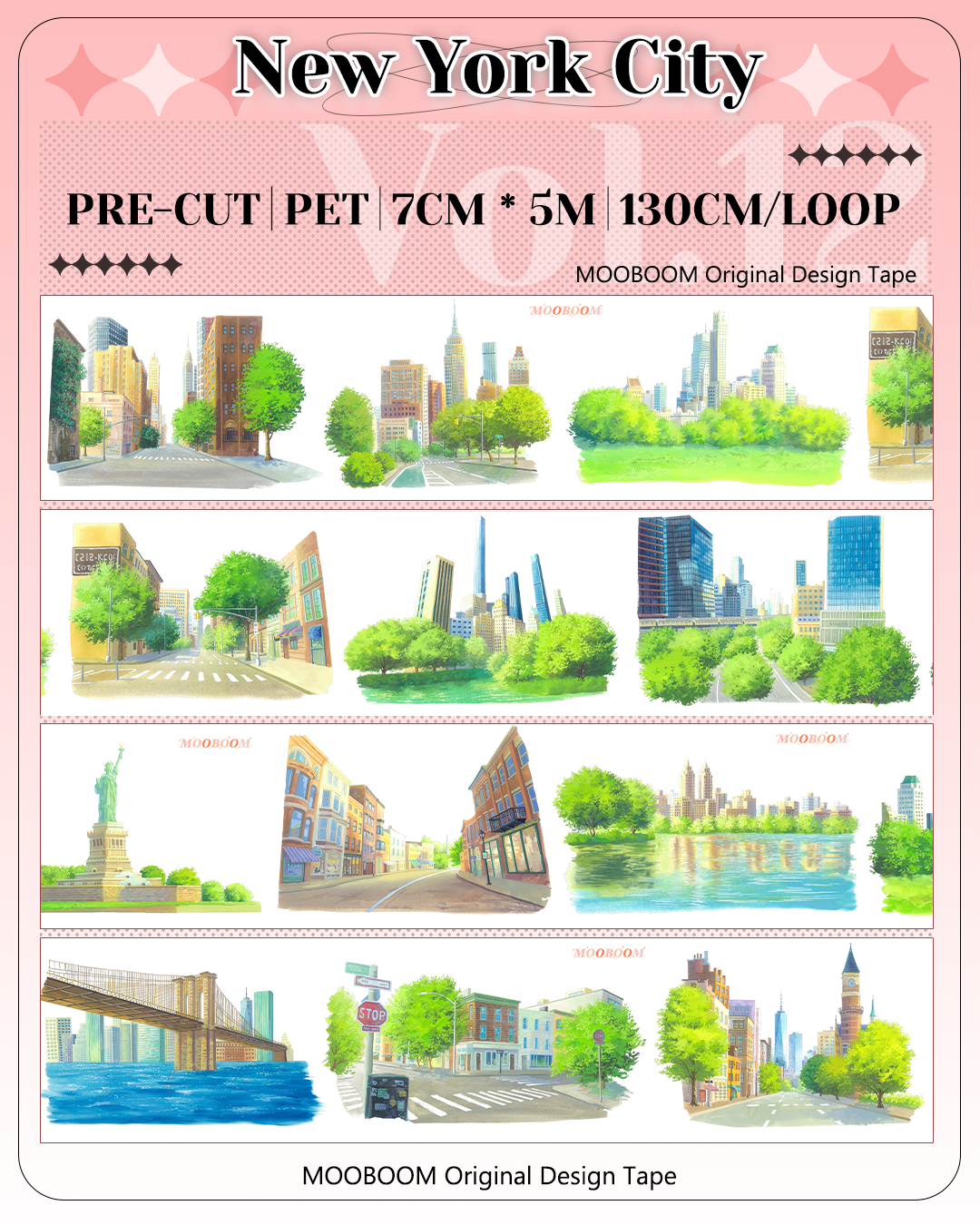 【MOOBOOM】NEW YORK City Buildings Pre-cut PET Tape