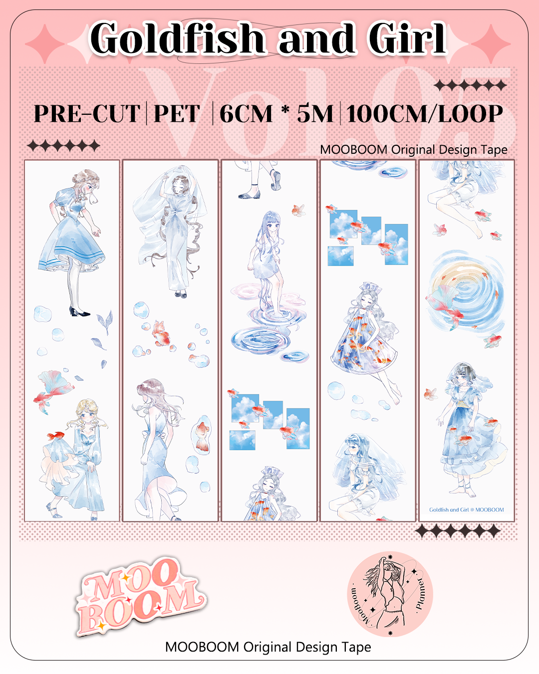 【MOOBOOM】Goldfish and Girl Pre-cut PET Tape