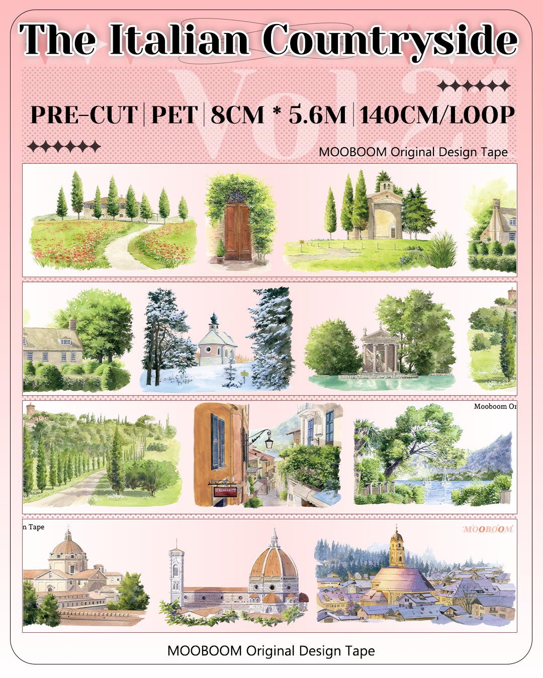 Italian countryside scenery PET tape with rustic village views for junk journals