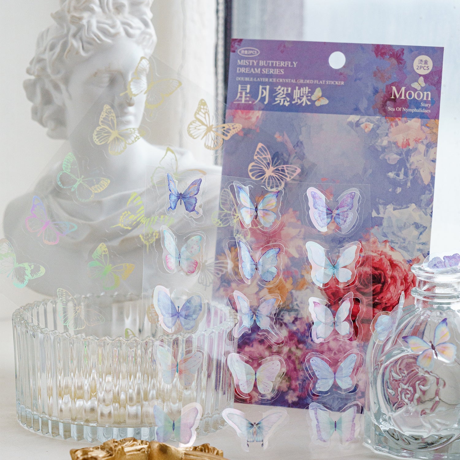 Double Layer Hot Stamping Butterfly PET Sticker