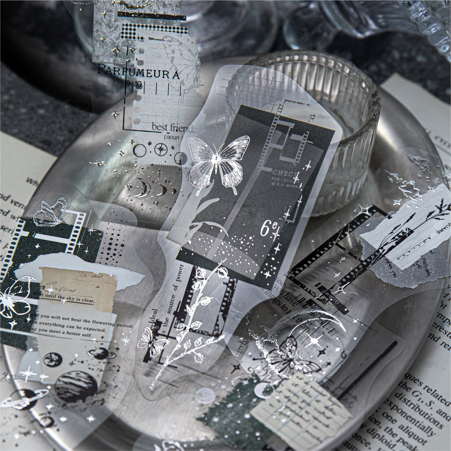 3D Silver Foiled Stars and Moons on Paper PET Stickers