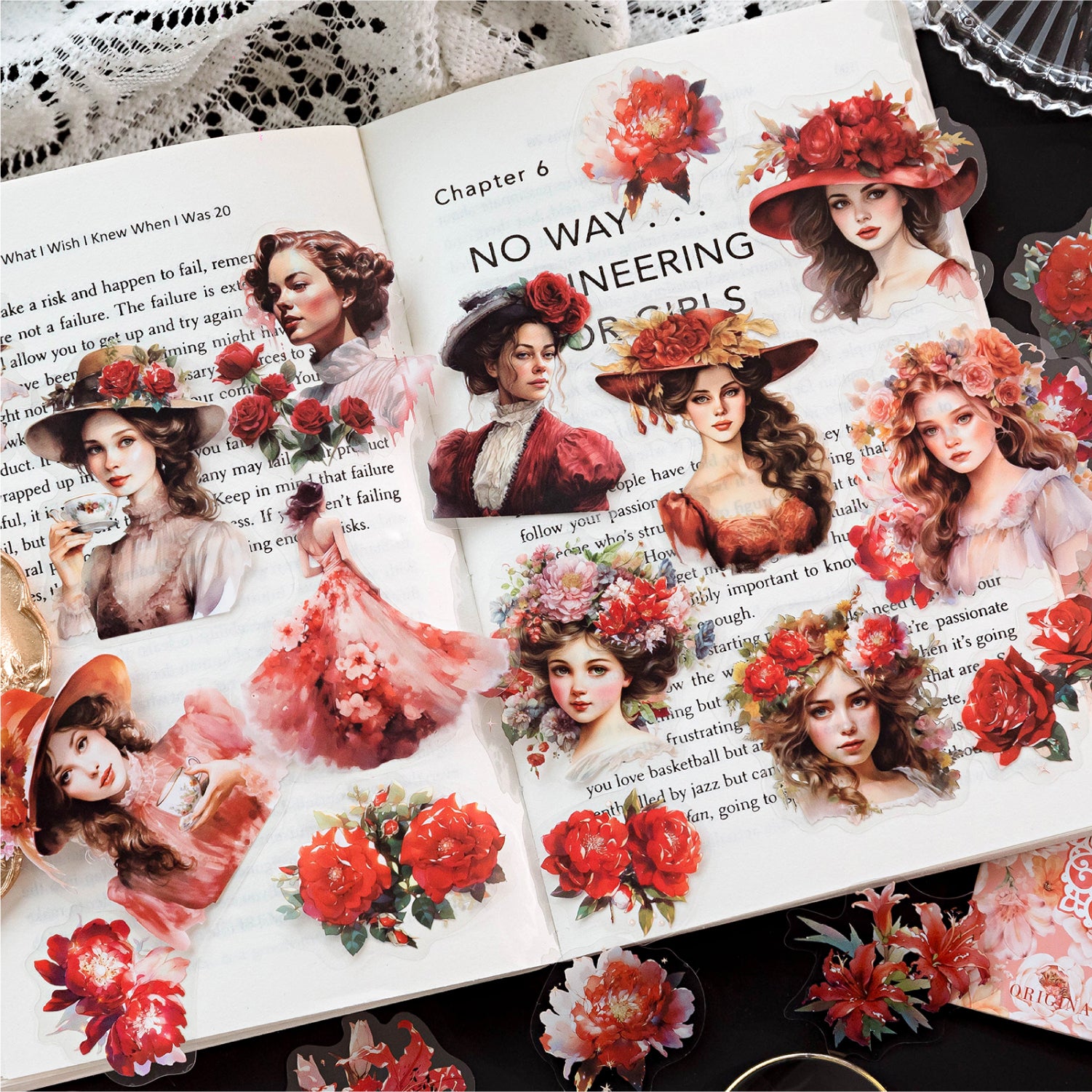 Girl and Flower Scrapbooking Journaling PET Sticker