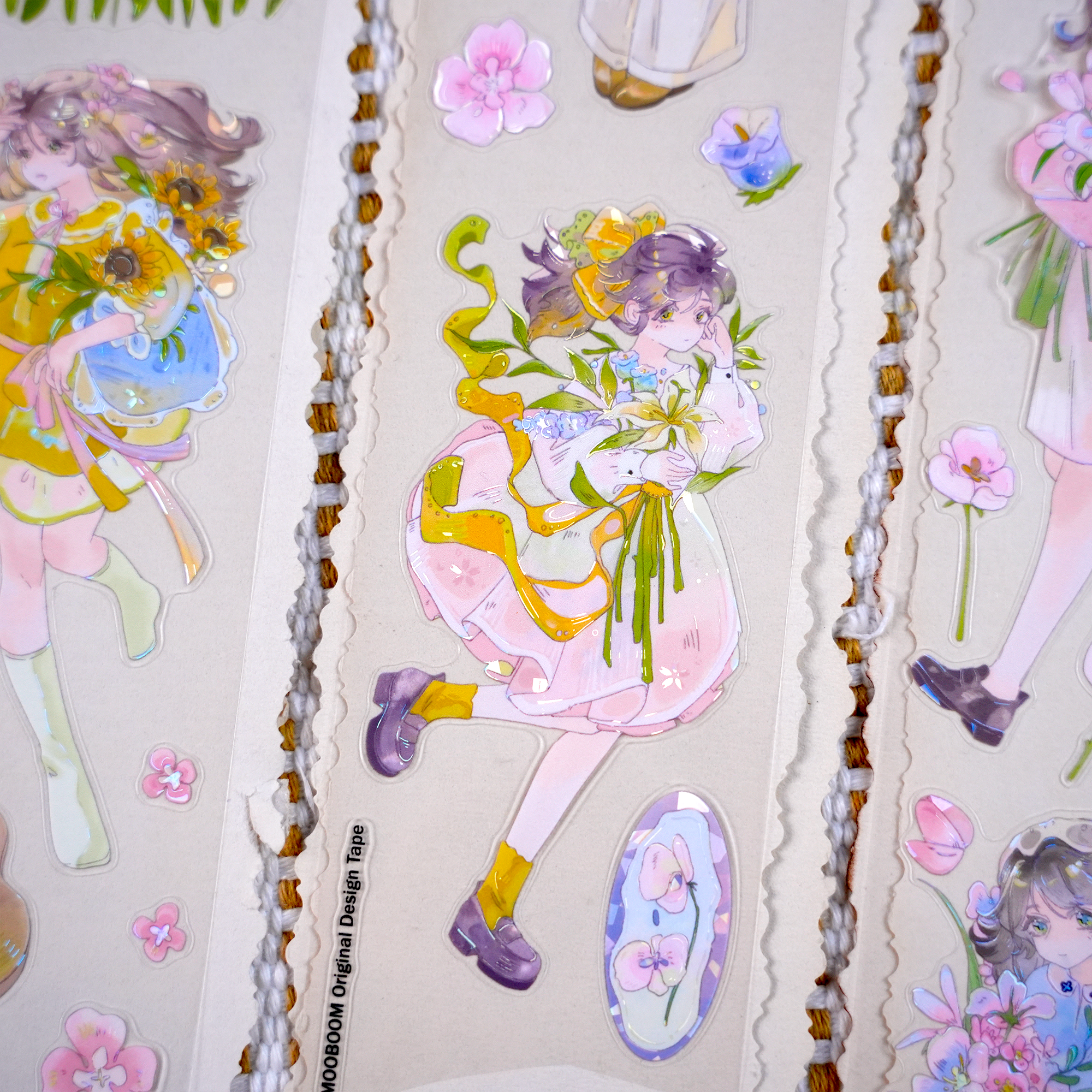 Pre-cut floral PET tape pieces for junk journal and scrapbook layouts