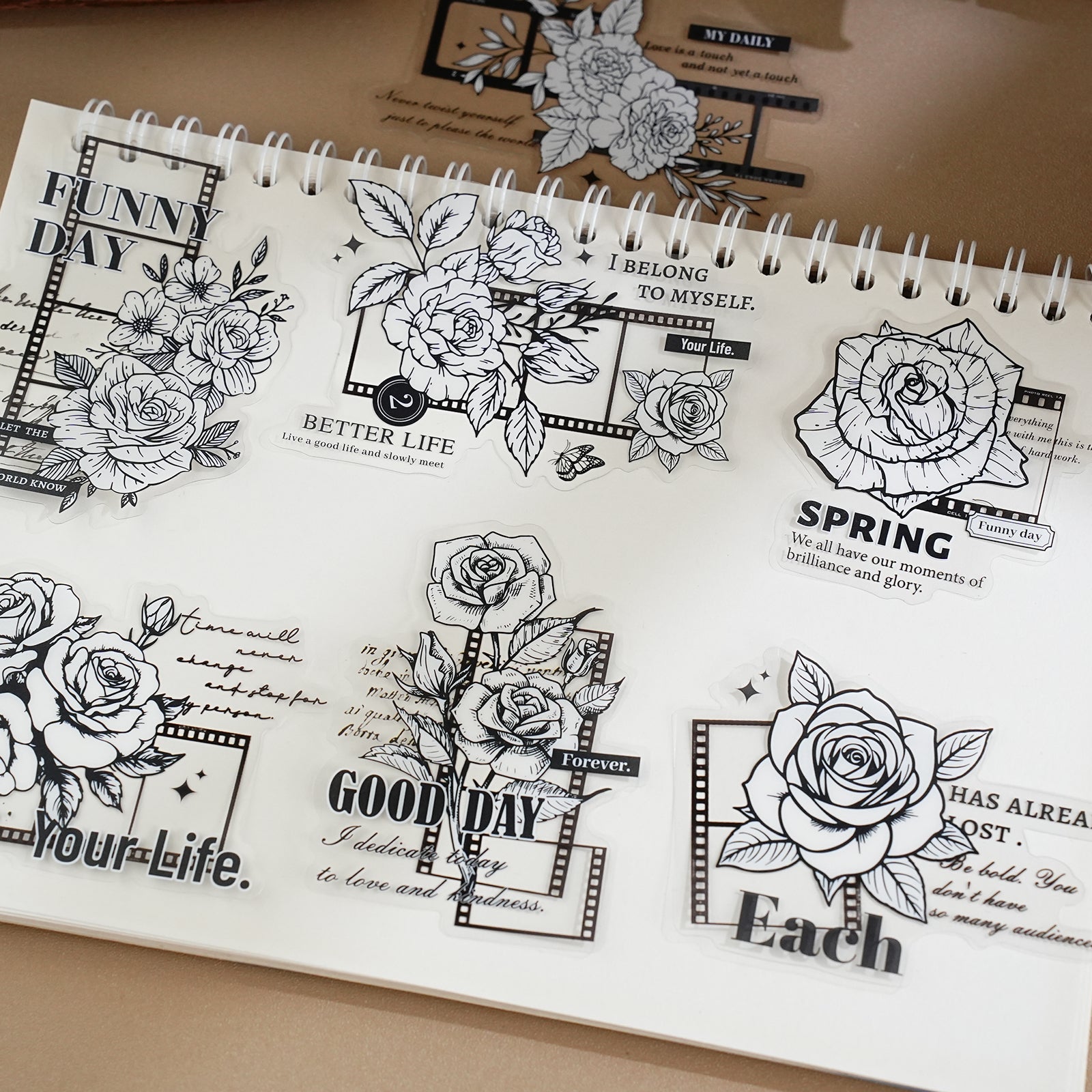 Ink-Blue Flower Traces Sticker For Scrapbooking and Journaling | MOOBOOM