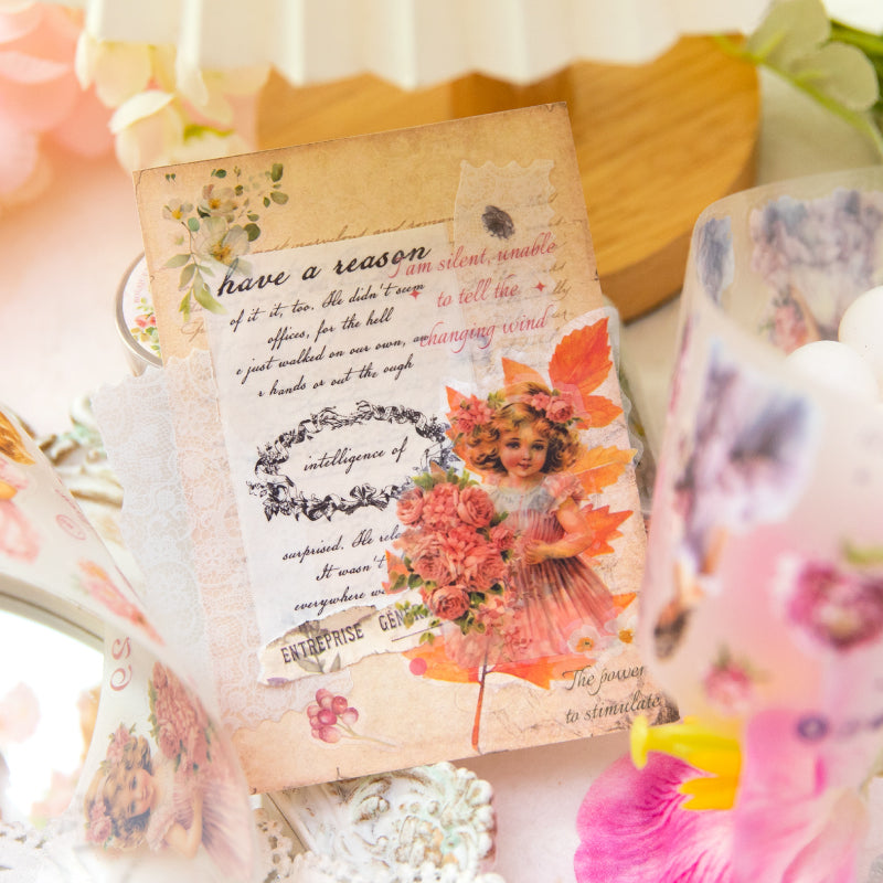 Girl Among Flowers Pre-cut Scrapbook Journal PET Tape
