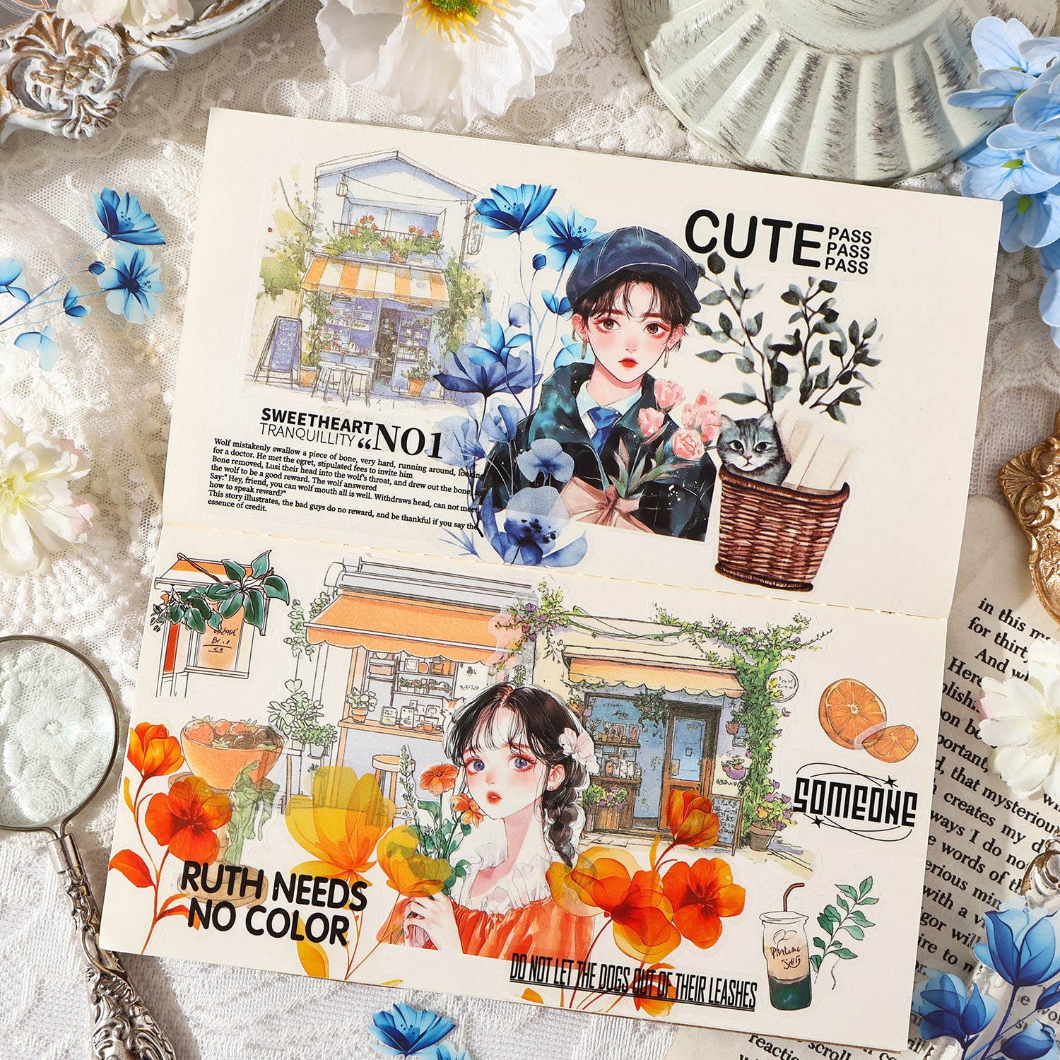 Six-colored Flower PET Sticker for journaling and scrapbooking