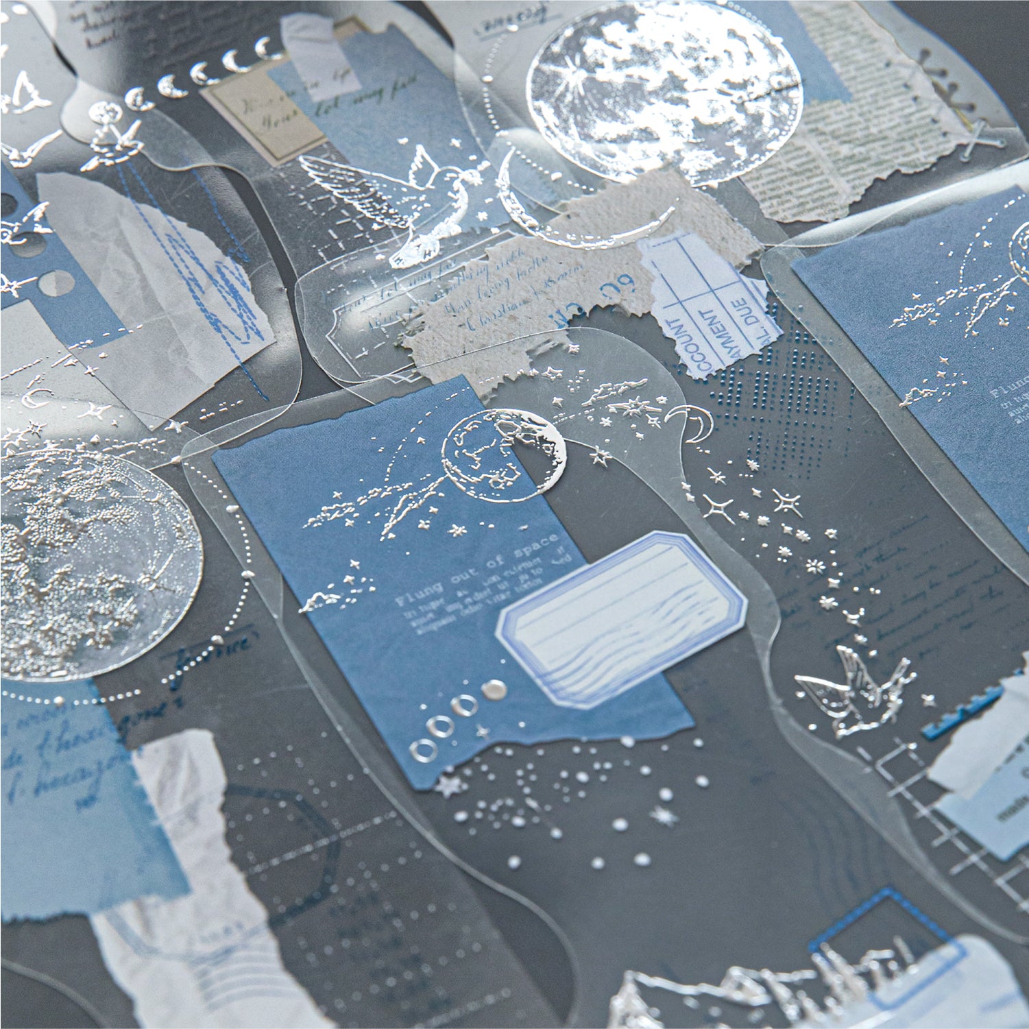 3D Silver Foiled Stars and Moons on Paper PET Stickers