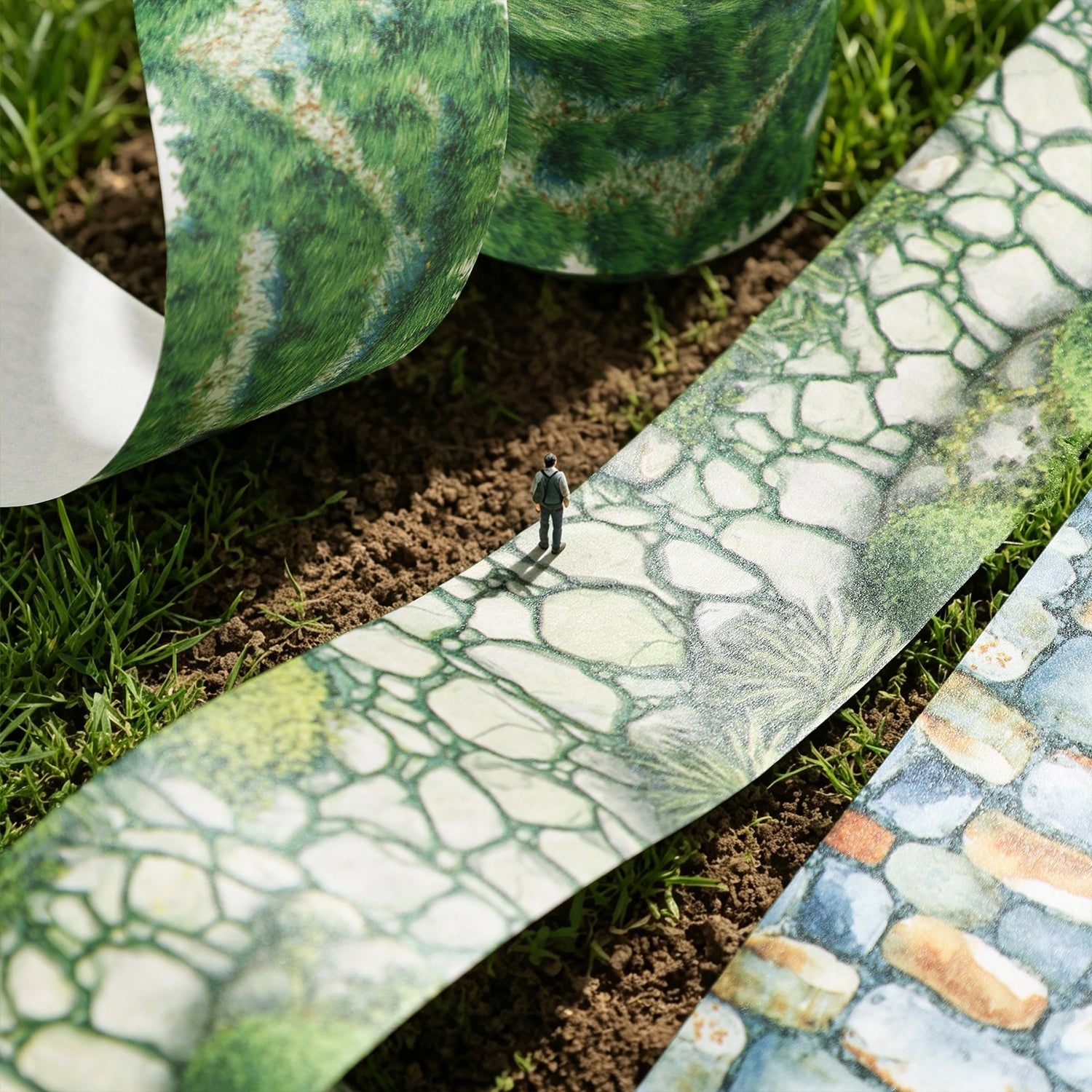 Nature-inspired washi tape with garden walkway artwork