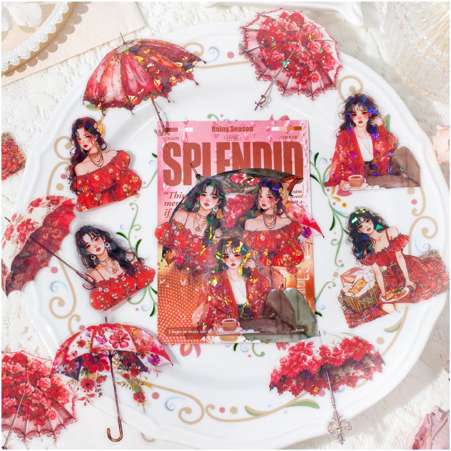 Rainy-day Beauty PET Sticker