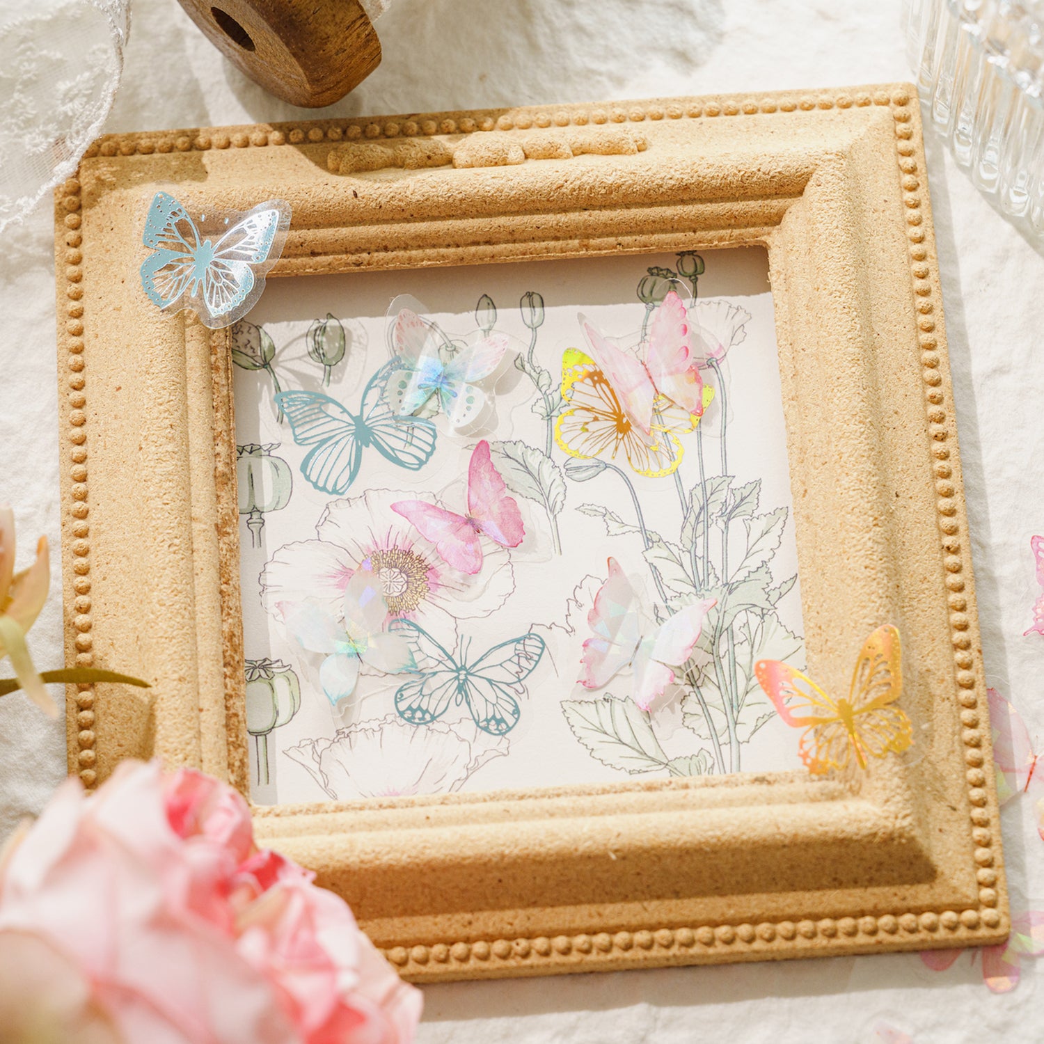 Double Layer Hot Stamping Butterfly PET Sticker