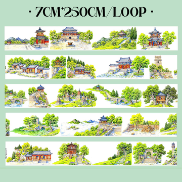 【SZCX】Mountain Temple Landscape PET Tape Scrapbooking For and Journaling