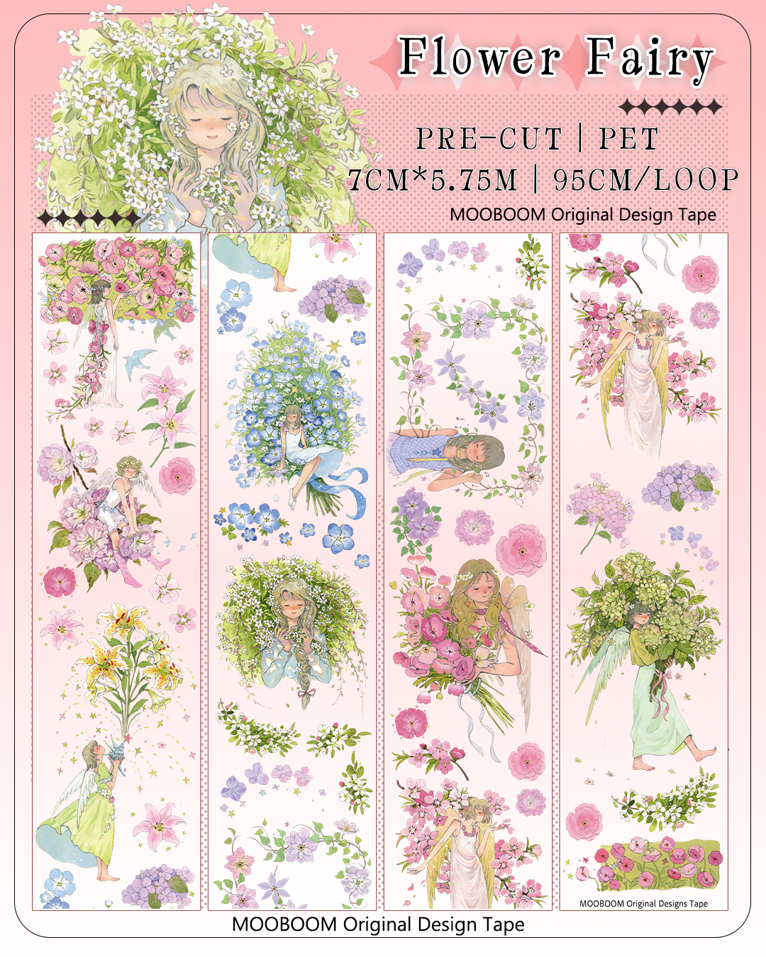 【MOOBOOM】 Flower Fairy Girl and Flower Pre-cut PET Tape
