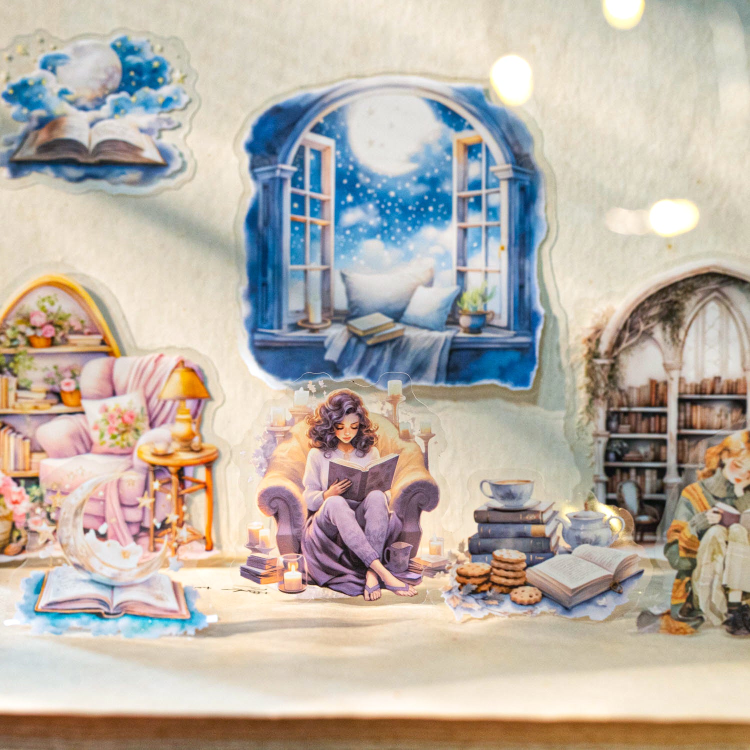 Quiet Night Reading PET Sticker