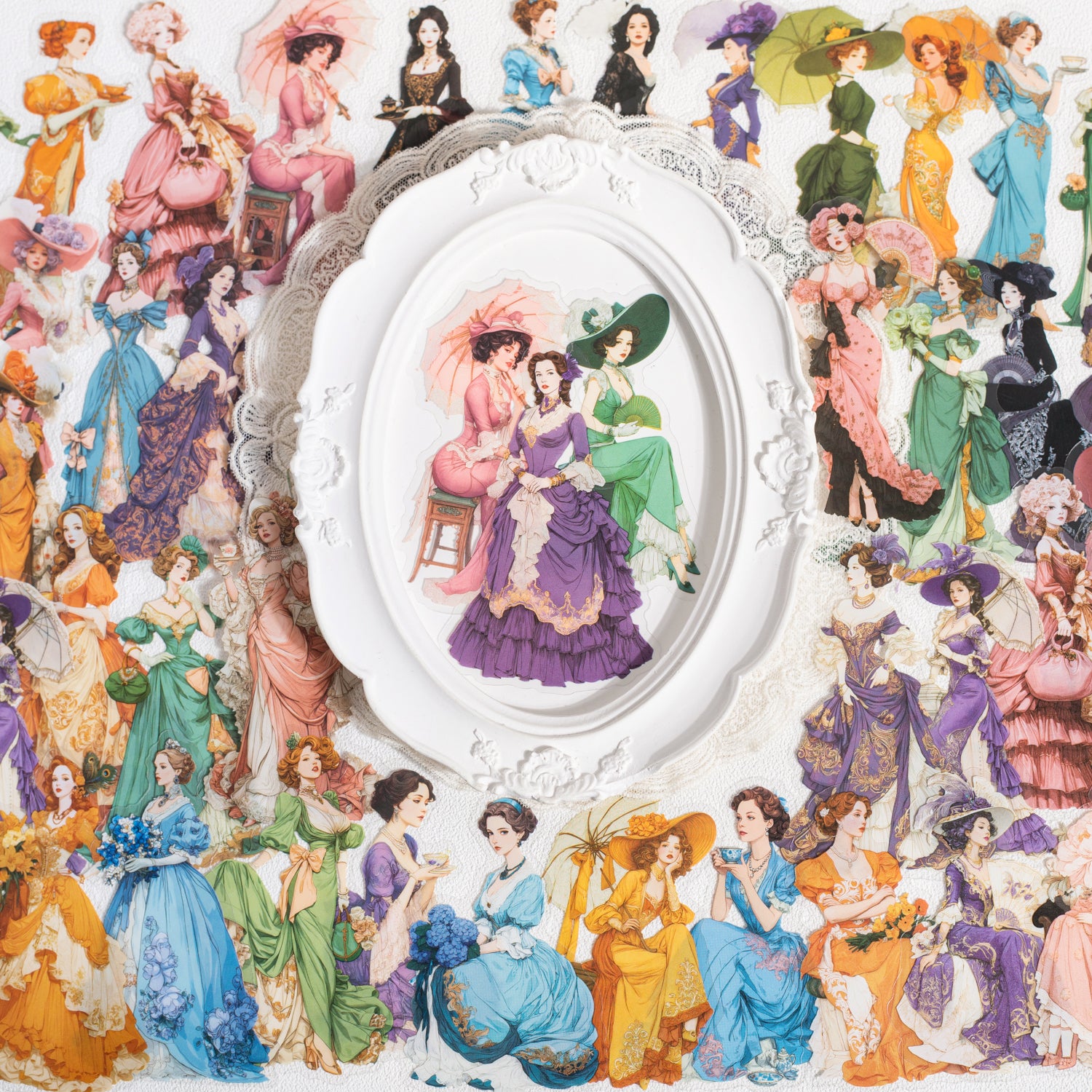 Rococo Dinner Banquet Vintage Characters PET Sticker for journaling and scrapbooking