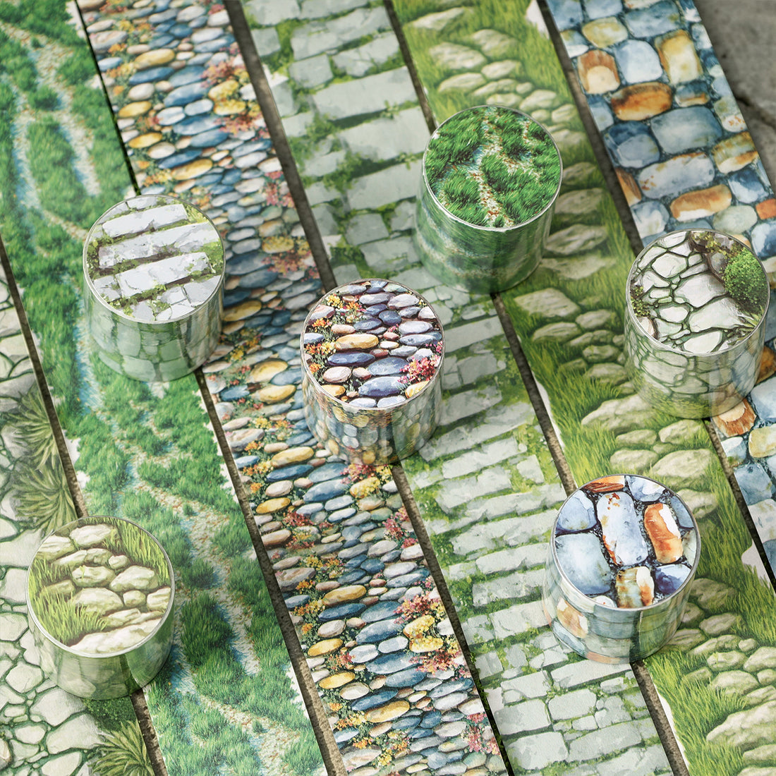 Stone path landscape washi tape roll for journaling and scrapbooking