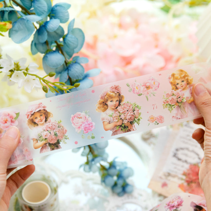 Girl Among Flowers Pre-cut Scrapbook Journal PET Tape
