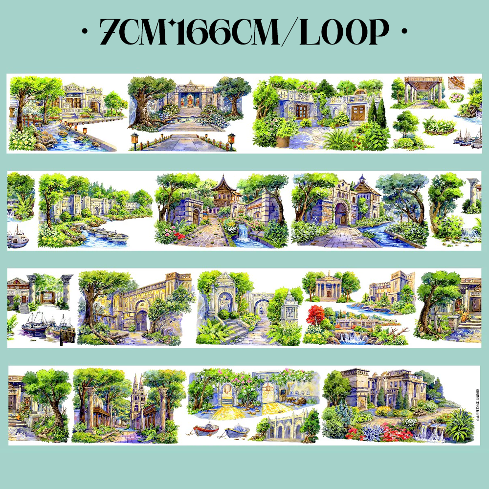 【SZCX】Hidden Castle Realm Landscape PET Tape For Scrapbooking and Journaling