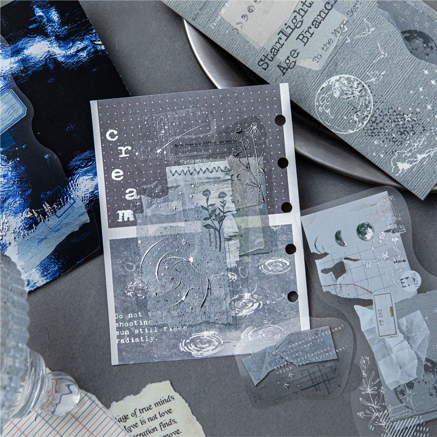 3D Silver Foiled Stars and Moons on Paper PET Stickers