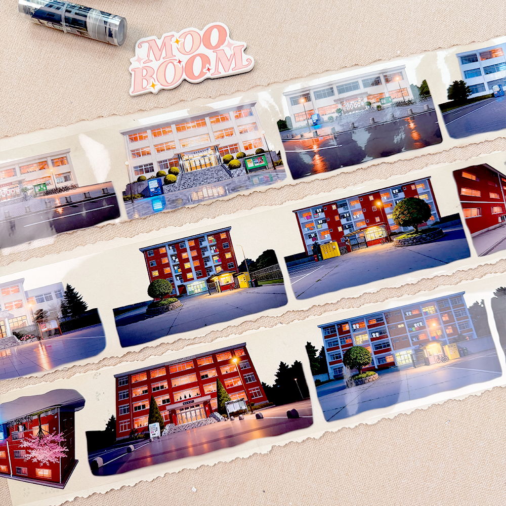 【NaiDong】School Building at Night Landscape PET Tape