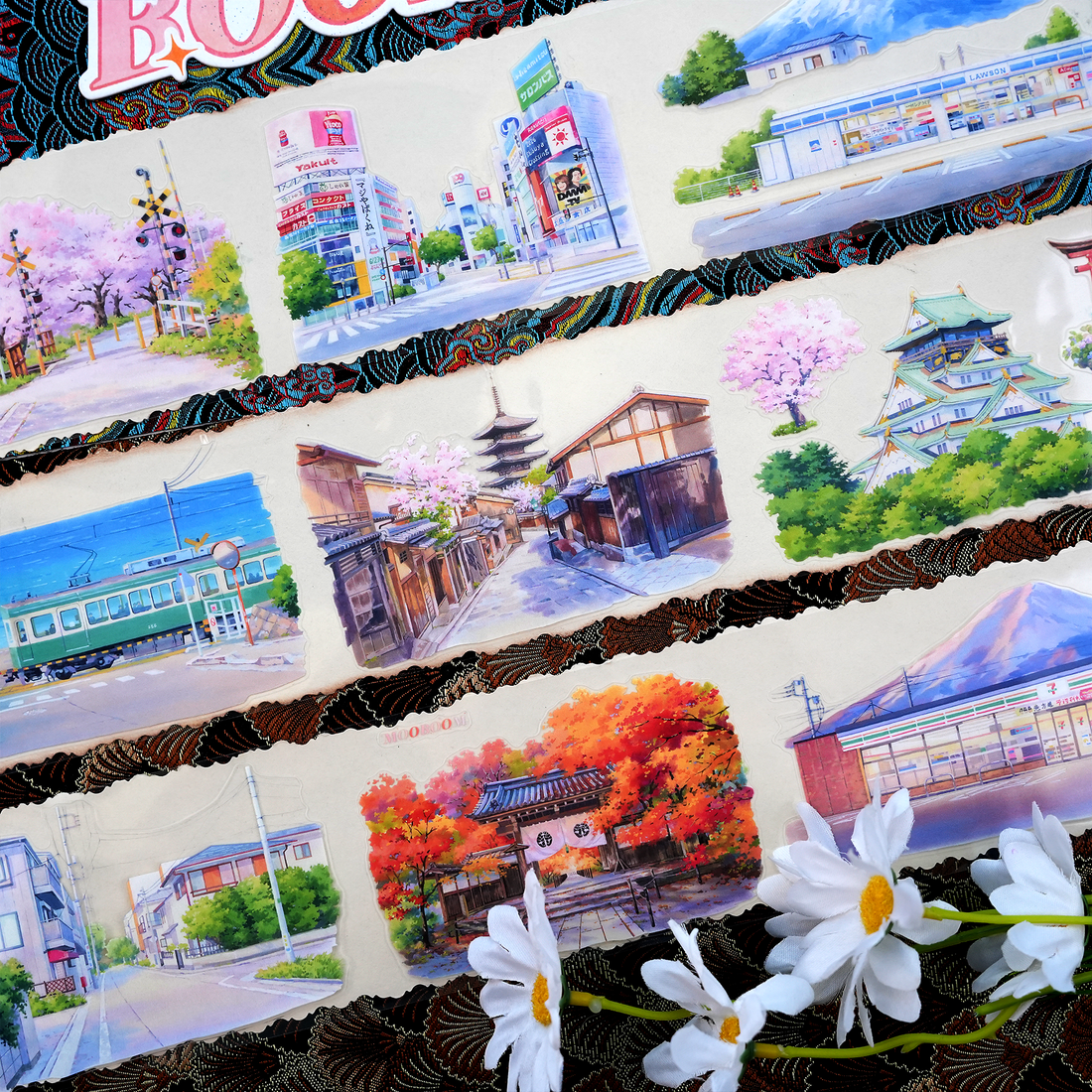 【MOOBOOM】Memories of Japan City Buildings Shell Light Foil Pre-cut PET Landscaping Tape