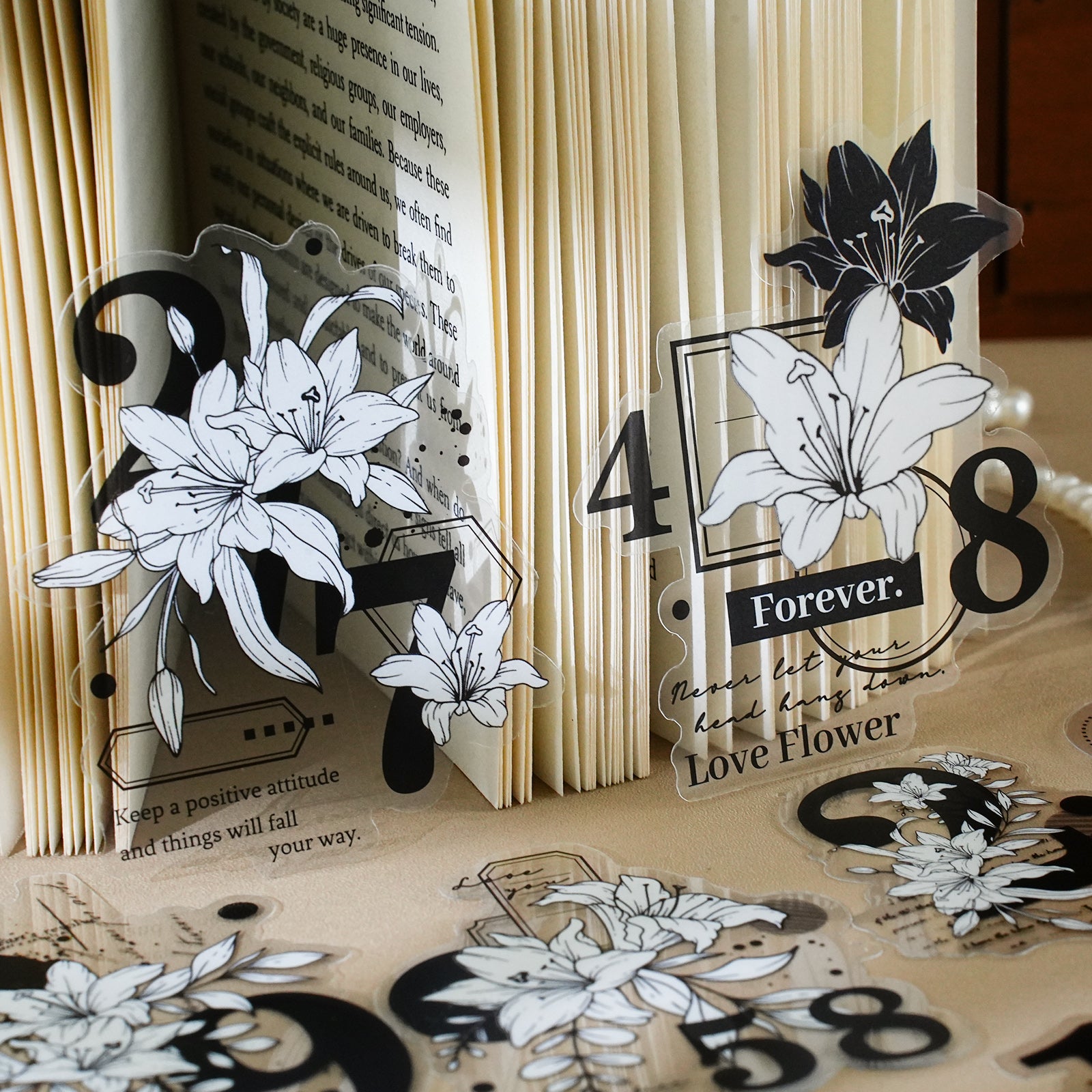 Ink-Blue Flower Traces Sticker For Scrapbooking and Journaling | MOOBOOM