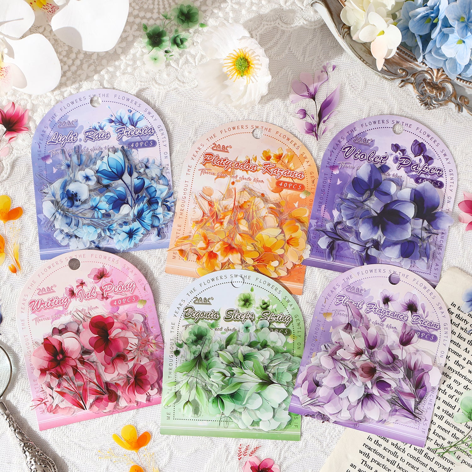 Six-colored Flower PET Sticker for journaling and scrapbooking