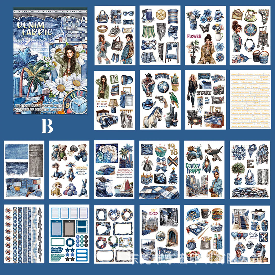 Vintage Sticker Book Vol.17 - Denim Fabric
