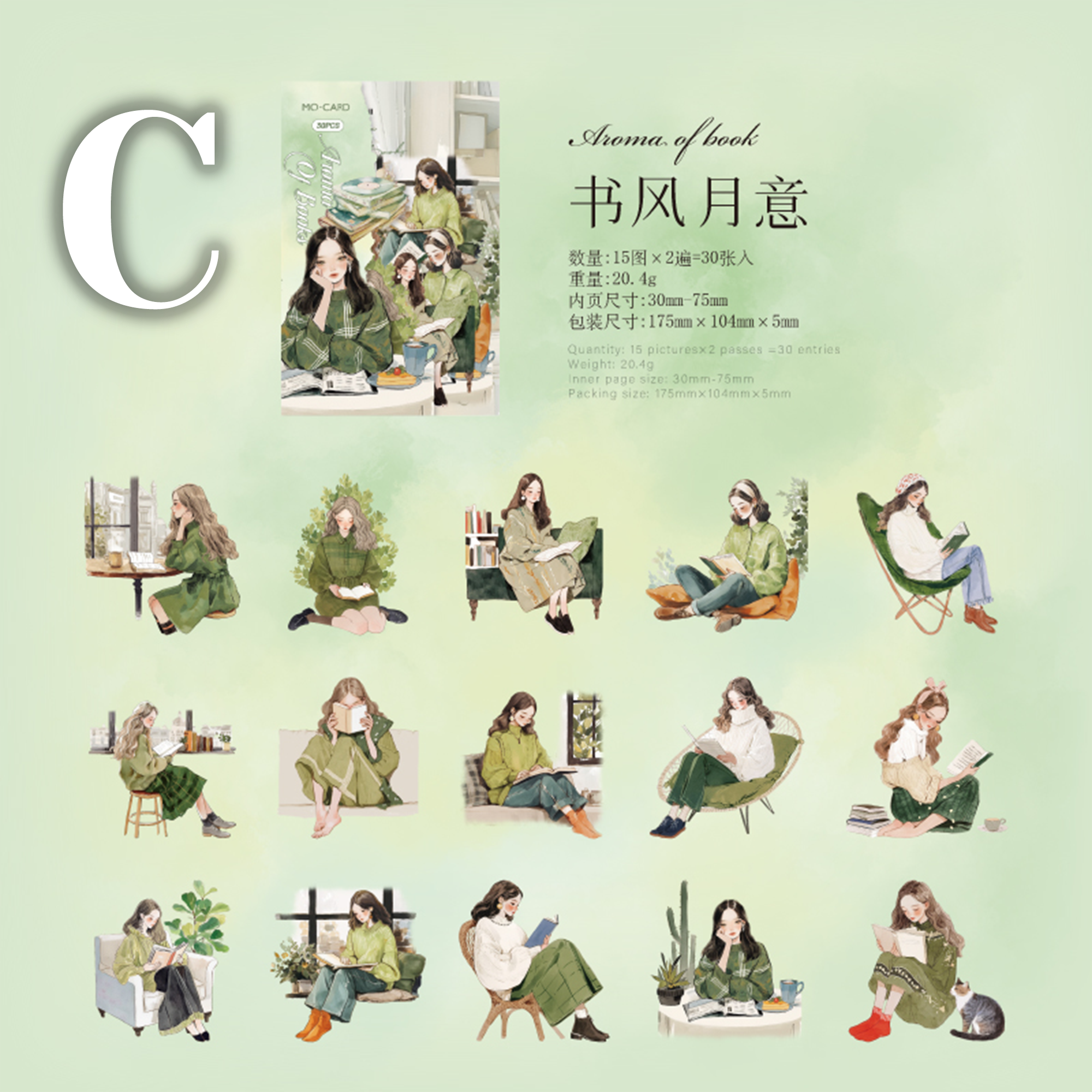 Elegant Reading Series PET Sticker