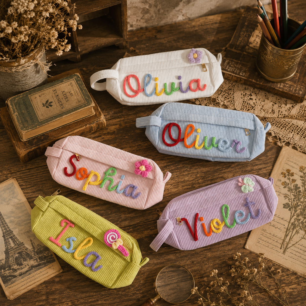 Personalized Name Corduroy Pencil Case